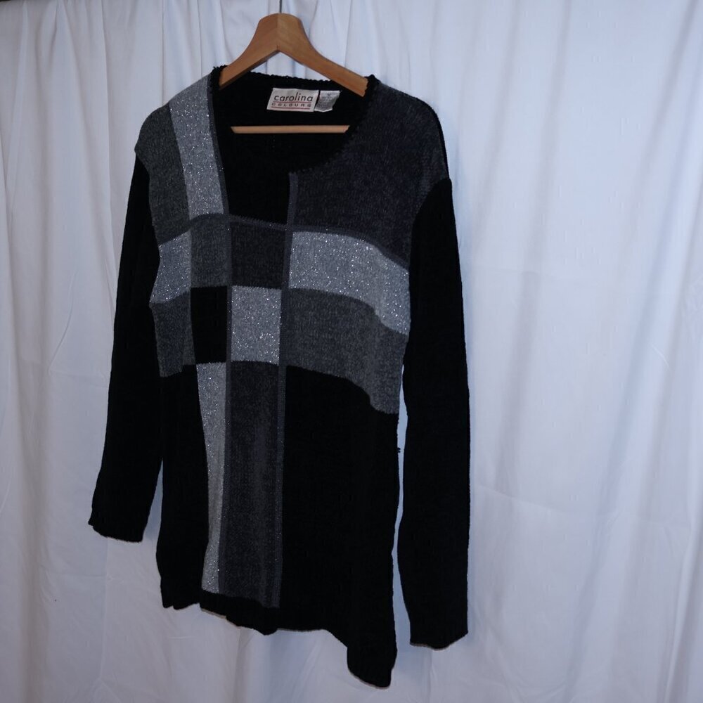Carolina Colors Black Silver Gray Sweater Size Medium Acrylic - Picture 5 of 16